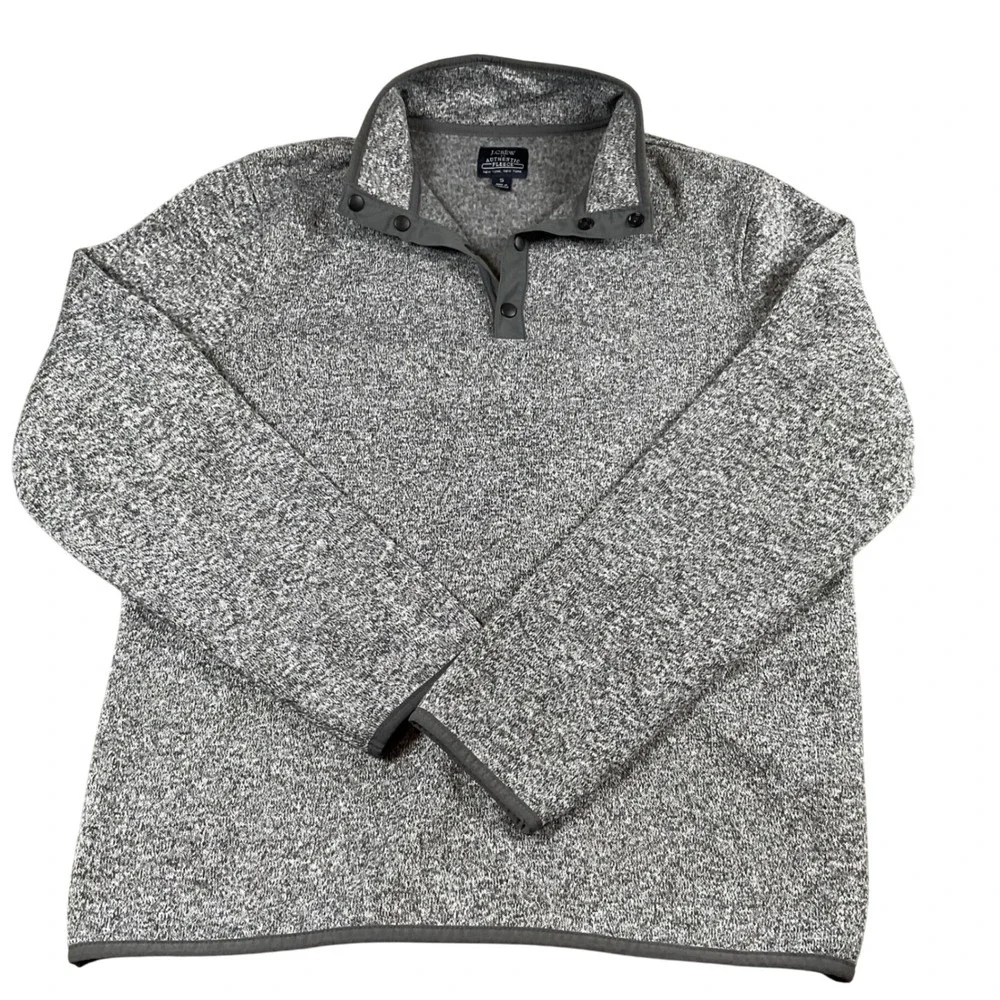 J.Crew Authentic Fleece Pullover Gray Button Up Mens Small‎ S Sweater